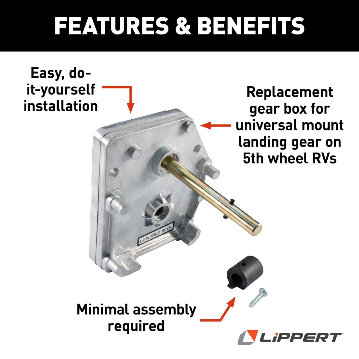 Lippert Universal-Mount 5th Wheel Landing Gear Gearbox, Aluminum - view 3