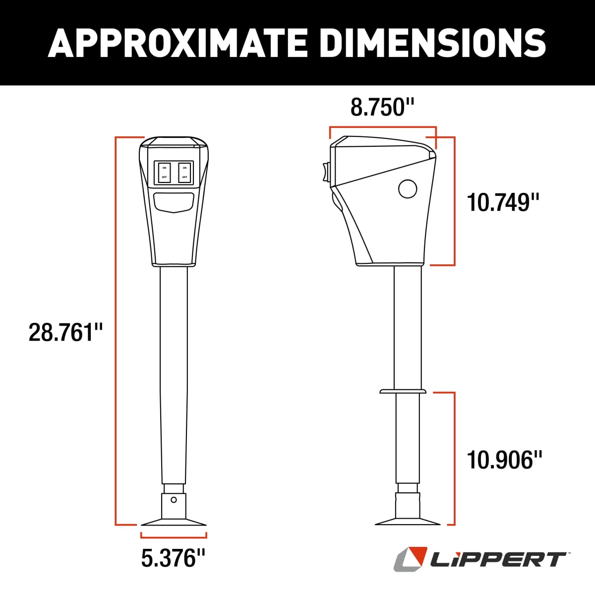 Lippert Power Tongue Jack, 3,500 lb, 18" Stroke with LED Lights, Black - view 2