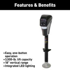 Lippert Power Tongue Jack, 3,500 lb, 18" Stroke with LED Lights, Black - view 3