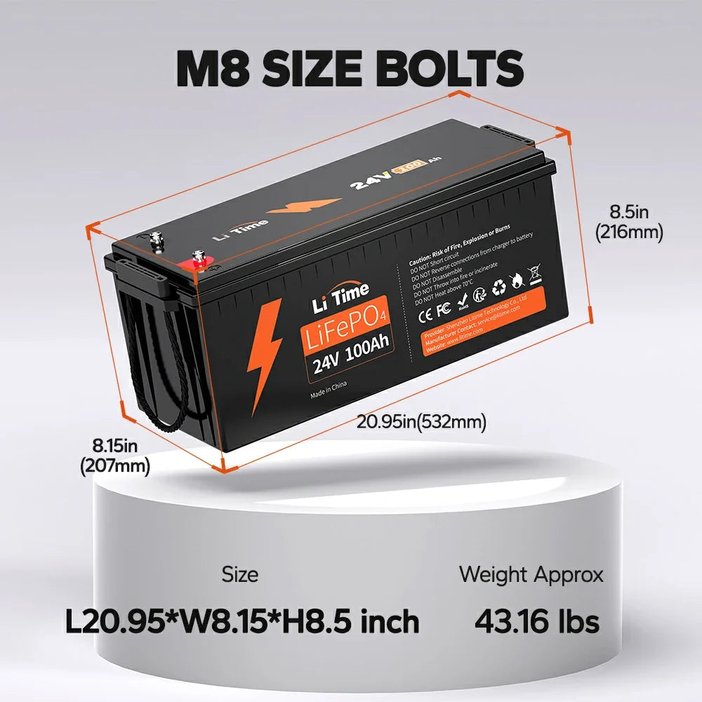 LiTime 24V 100Ah LiFePO4 Lithium Battery for RV & Truck