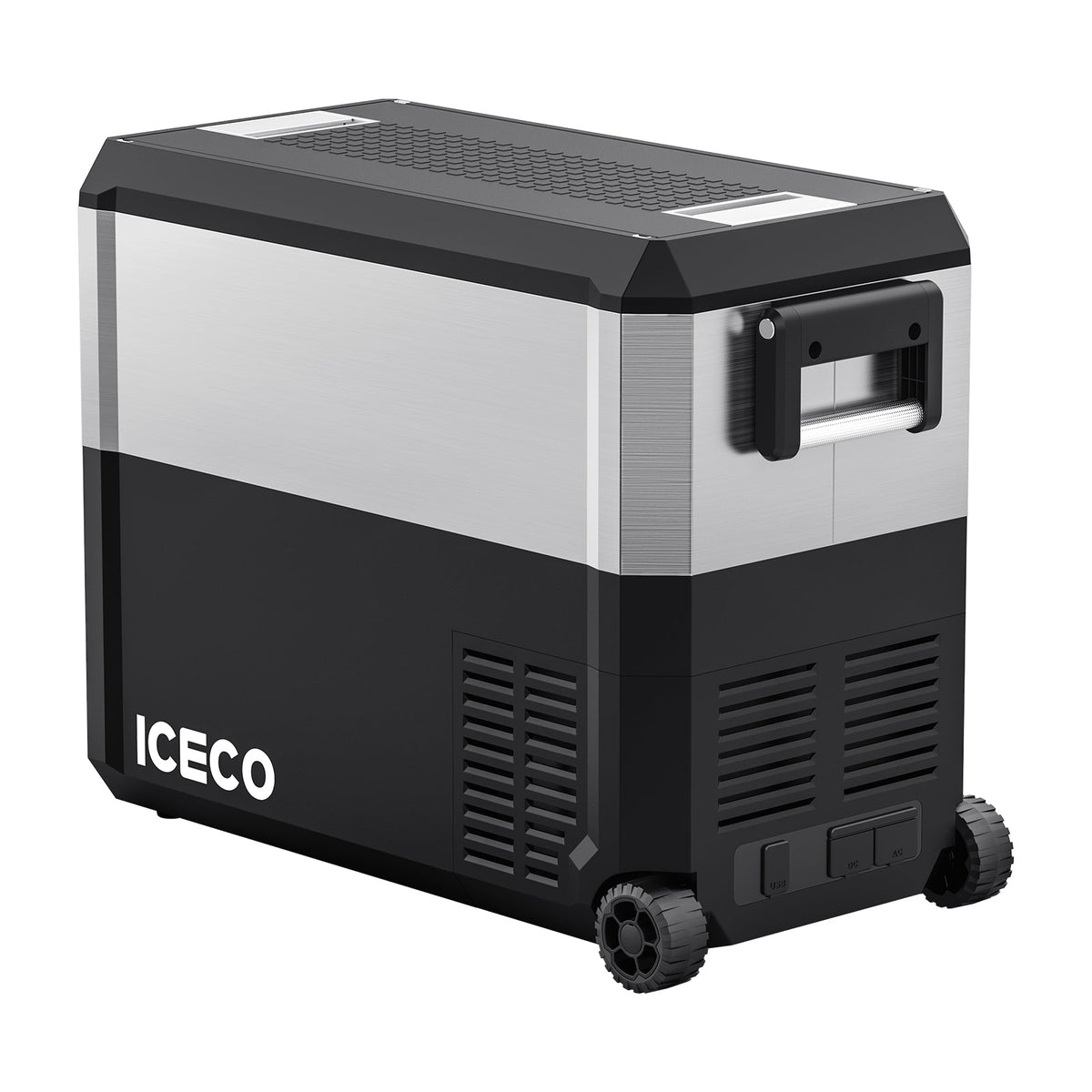 ICECO JP50 Pro 51 qt wheeled fridge freezer, black with silver side panels