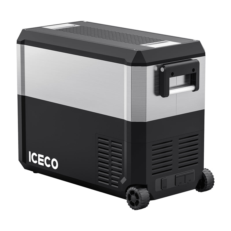 ICECO JP50 Pro 51 qt wheeled fridge freezer, black with silver side panels