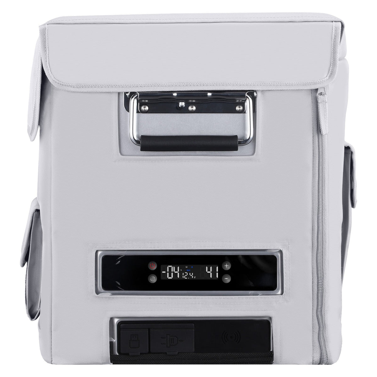ICECO insulated protective cover on an APL35 portable fridge, gray