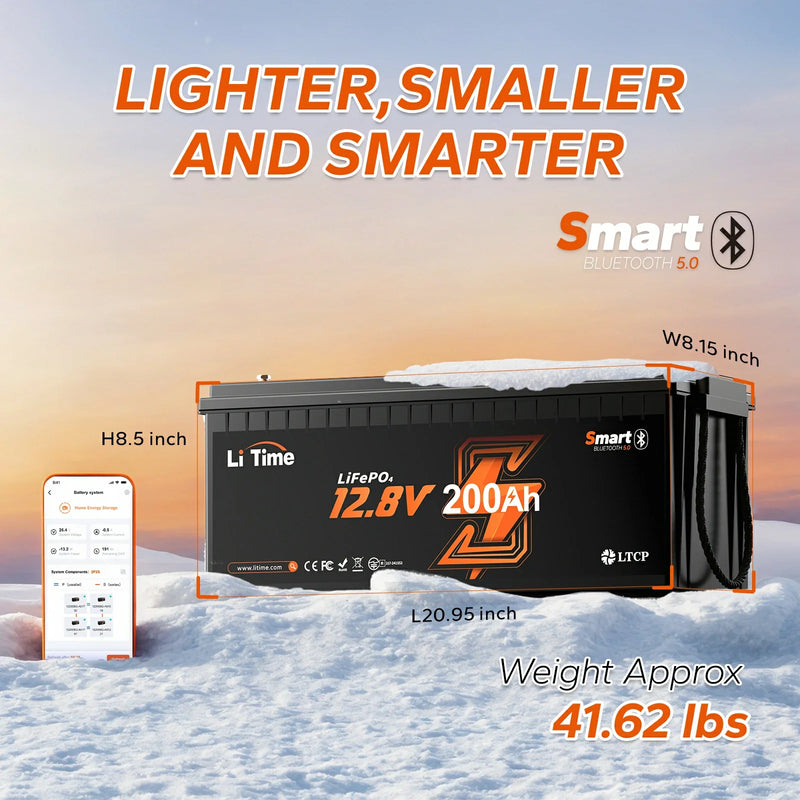 LiTime 12V 200Ah Bluetooth LiFePO4 Battery for RV & Marine