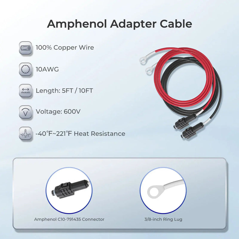 Renogy Amphenol adapter cable with 3/8 inch ring lugs
