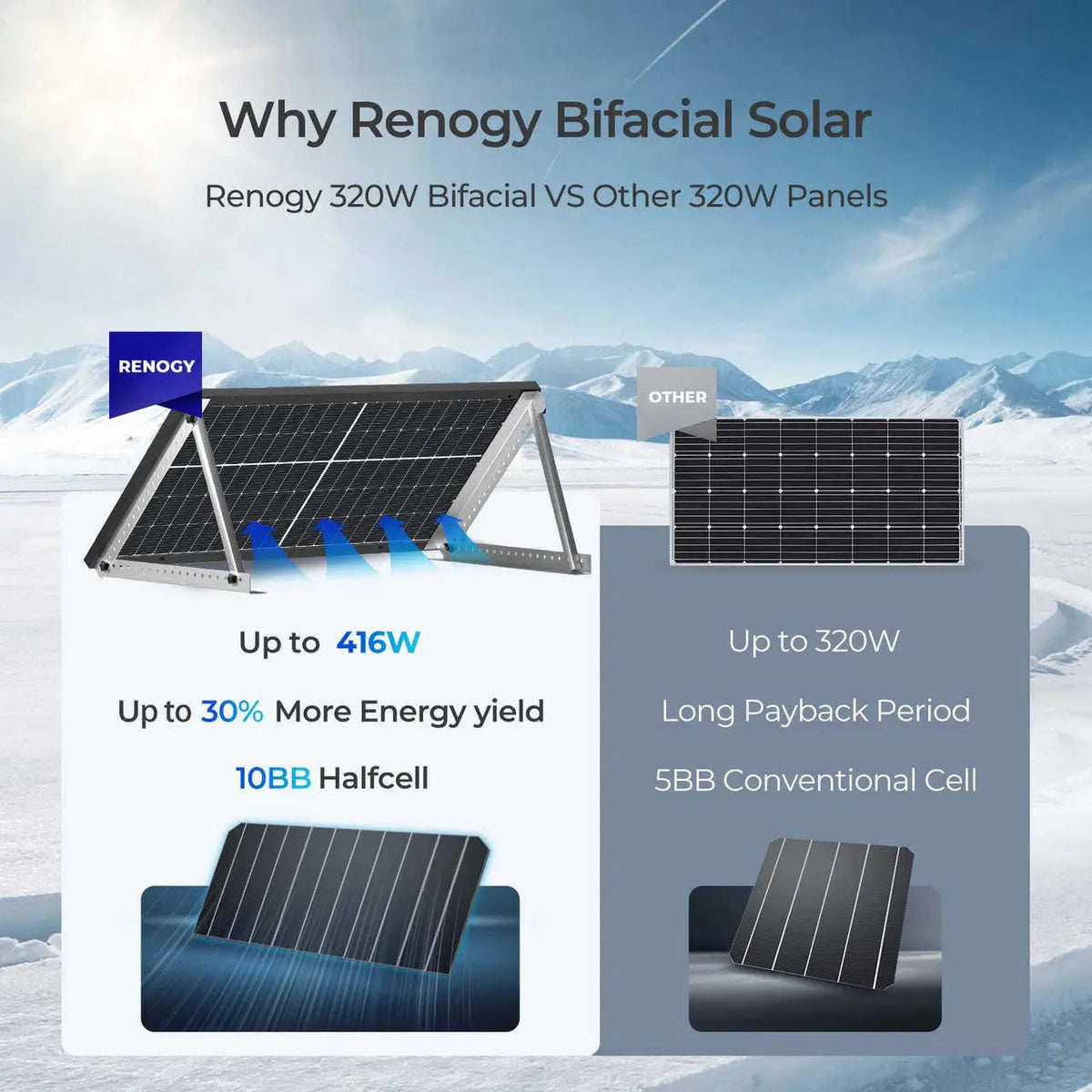 Renogy 320W bifacial monocrystalline solar panel