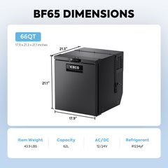ICECO BF65 66QT front door 12V RV truck fridge freezer