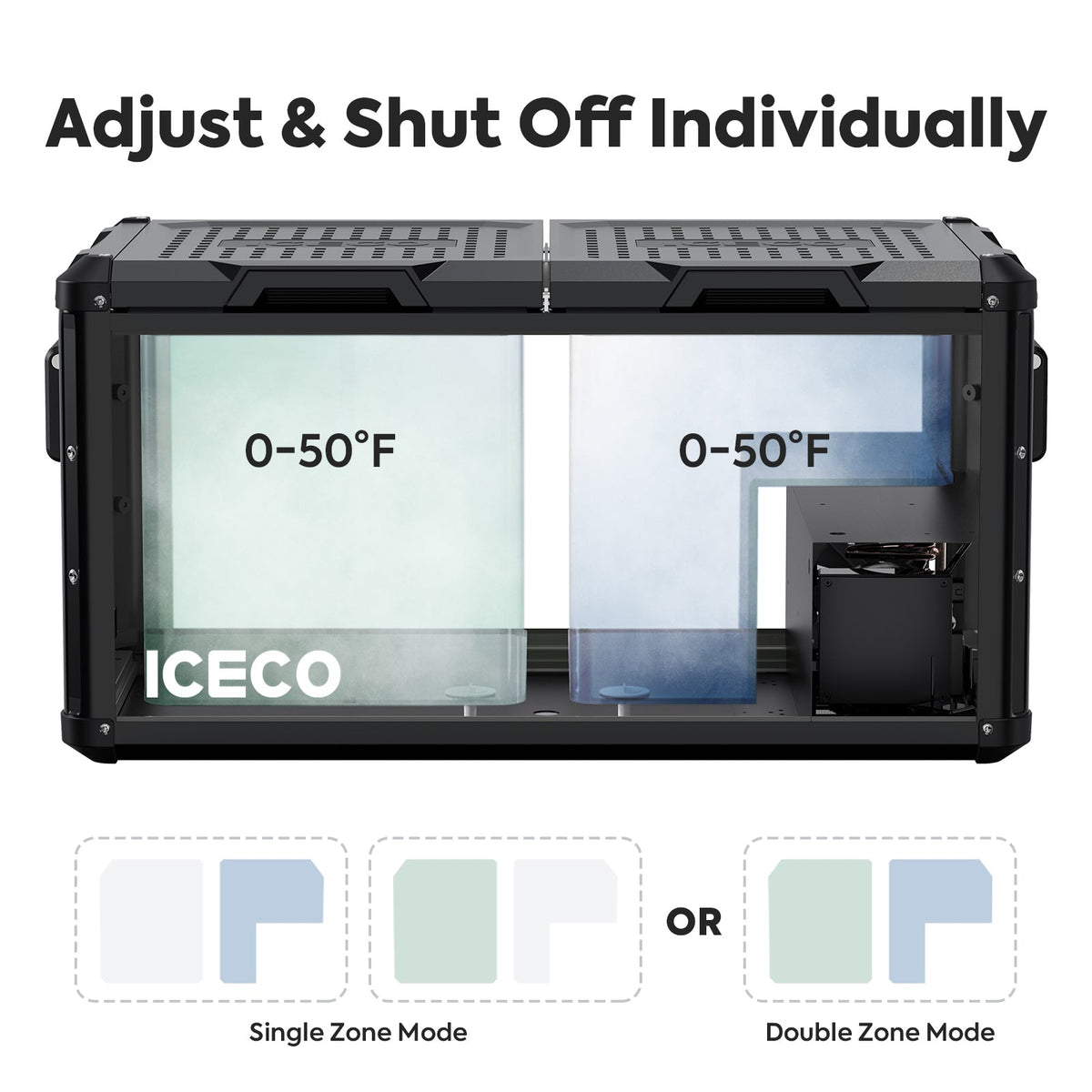 ICECO VL75ProD dual zone portable fridge freezer, black