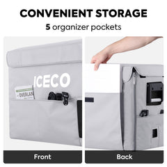 ICECO two-piece insulated protective cover on a VL45ProS portable fridge, gray