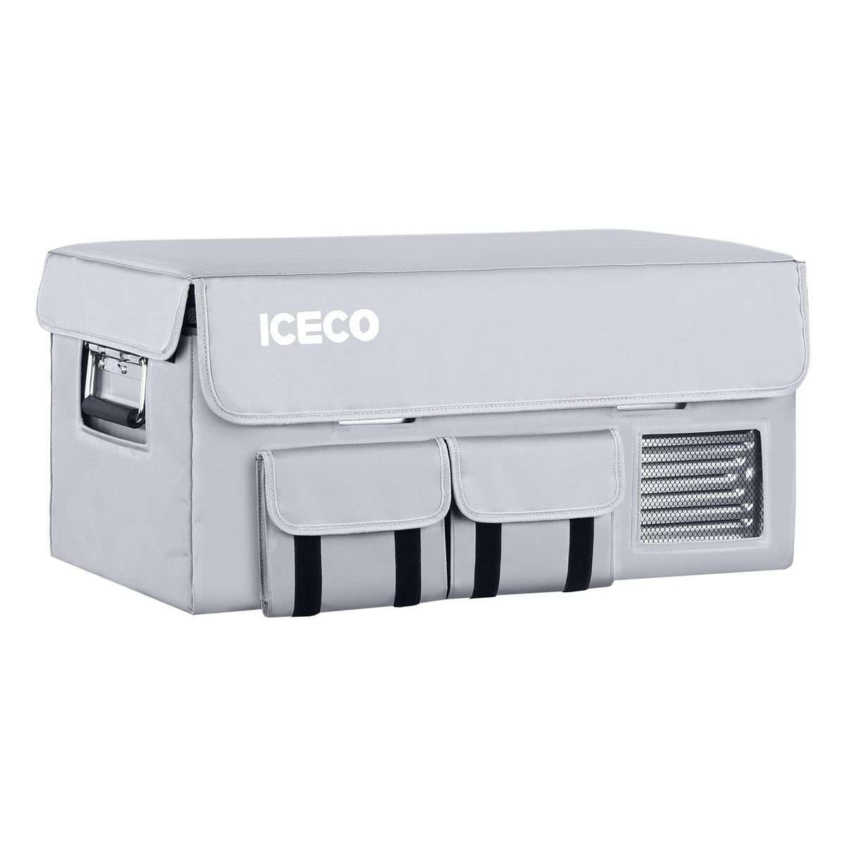 ICECO insulated protective cover on an APL20 portable fridge, gray