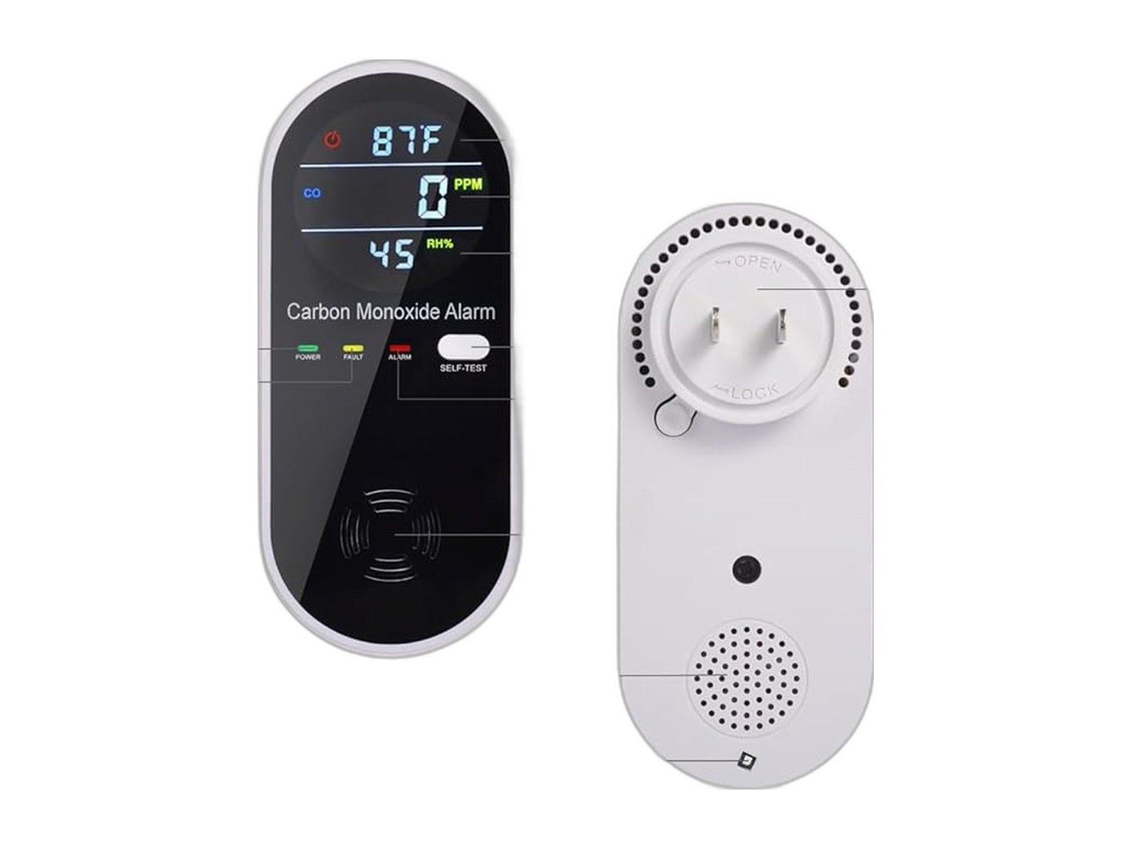 3 in 1 carbon monoxide detectors portable on white background