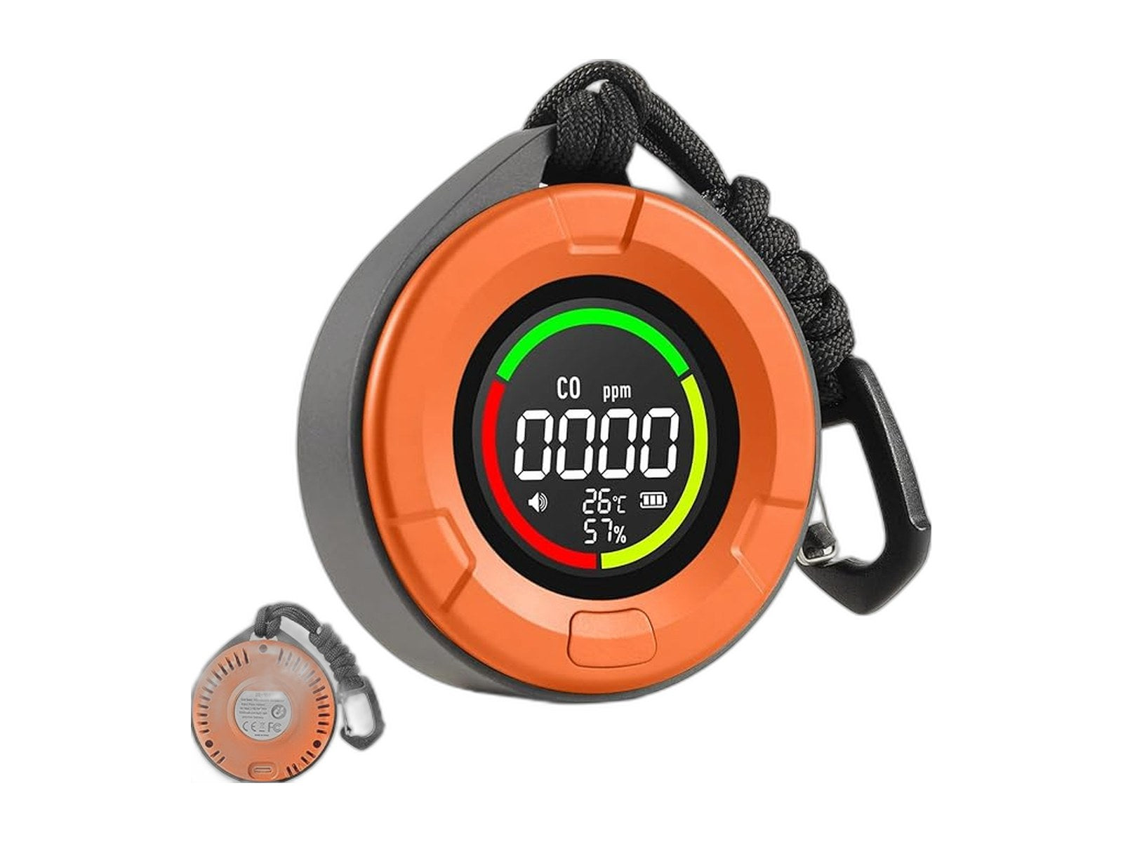 3 in 1 portable carbon monoxide detector on white background