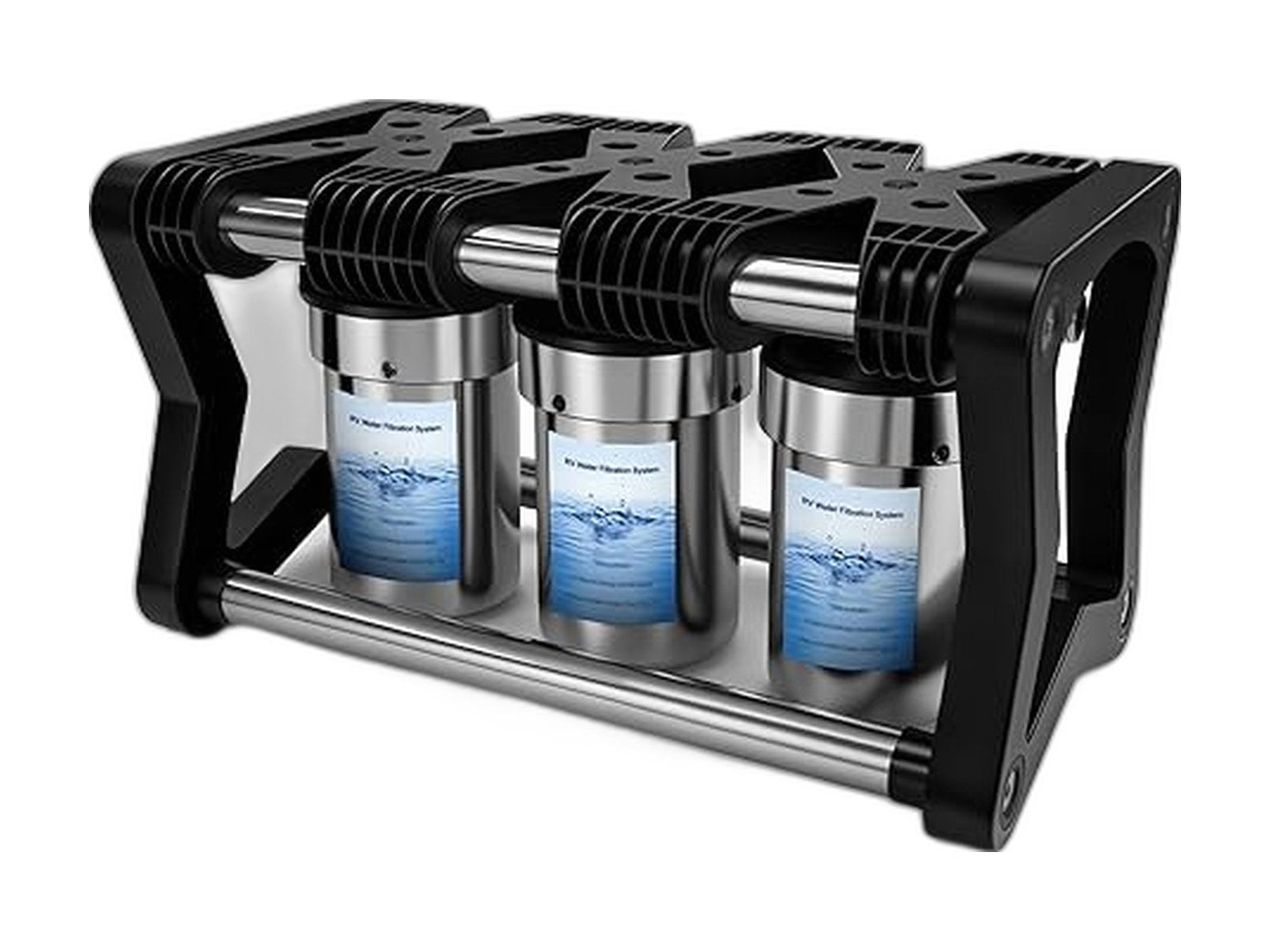 3 stage rv water filter system with replacement on white background