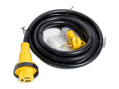 30 amp rv shore power cord set on white background