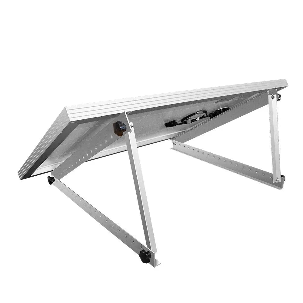 Renogy RV solar panel tilt mount brackets angled on a roof