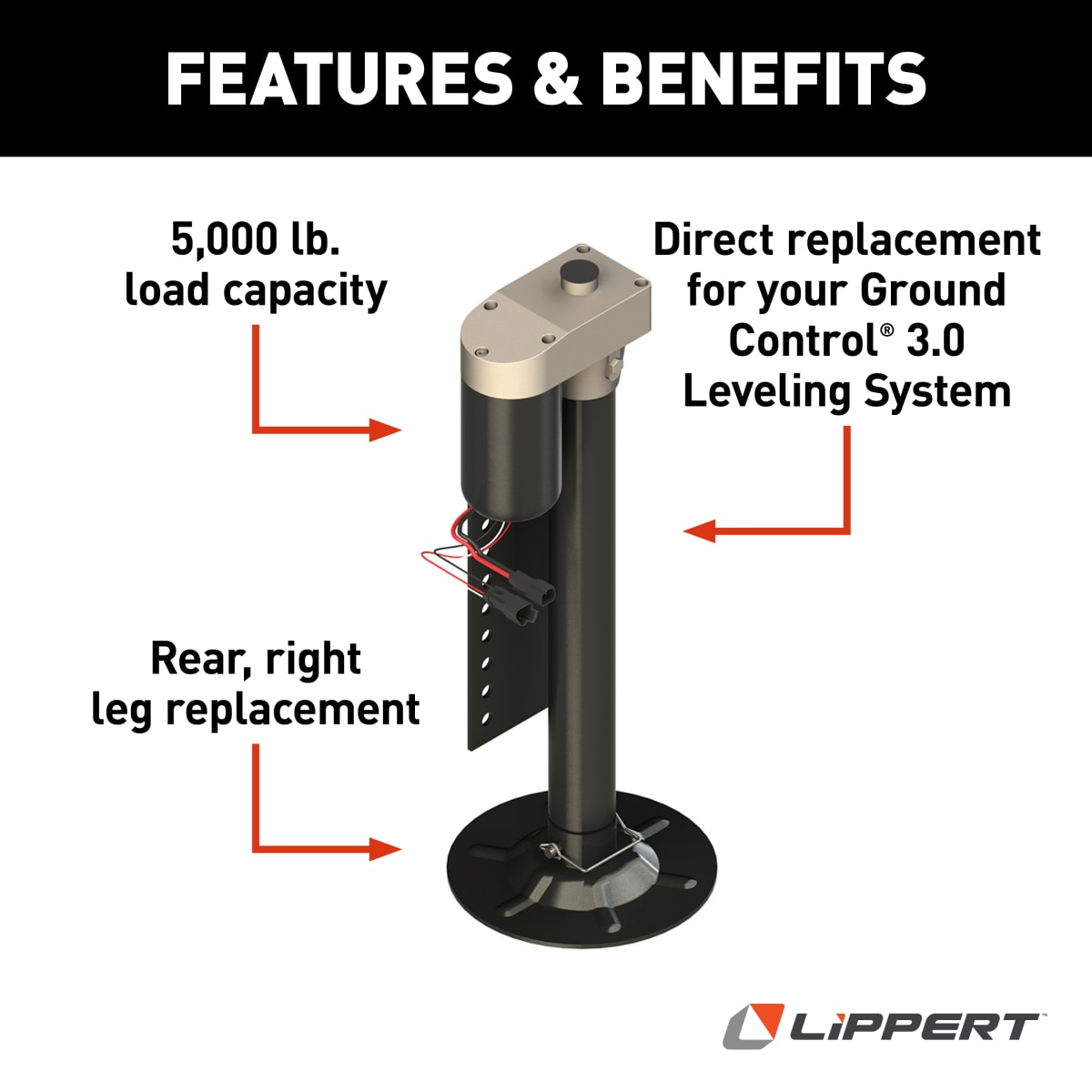 Lippert Ground Control 3.0 5th Wheel Leveling Rear Jack Leg, Right - view 3