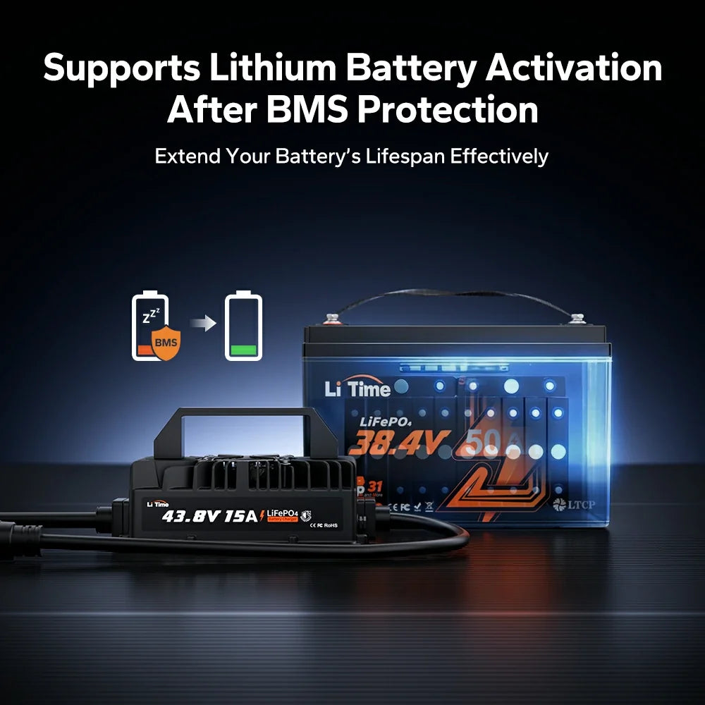 LiTime 36V (43.8V) 15A Waterproof LiFePO4 Battery Charger