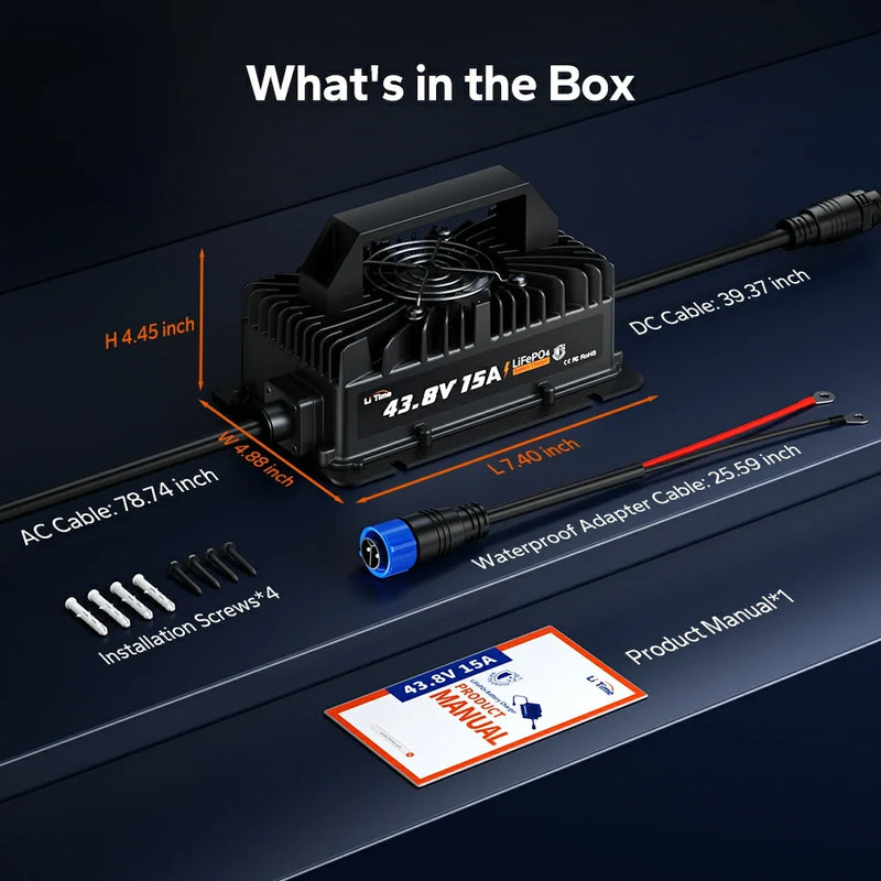 LiTime 36V (43.8V) 15A Waterproof LiFePO4 Battery Charger