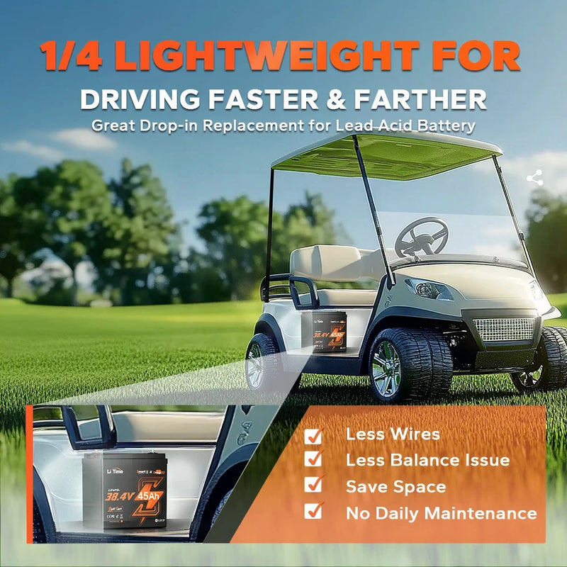 LiTime 36V 45Ah GC2 Bluetooth LiFePO4 Golf Cart & Trolling Battery