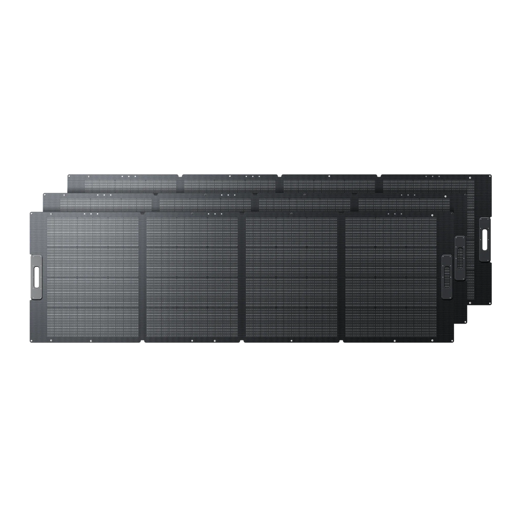 BLUETTI three 350W foldable solar panels unfolded on kickstands