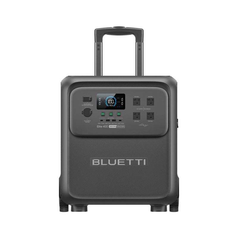 BLUETTI Elite 400 portable power station on wheels front view