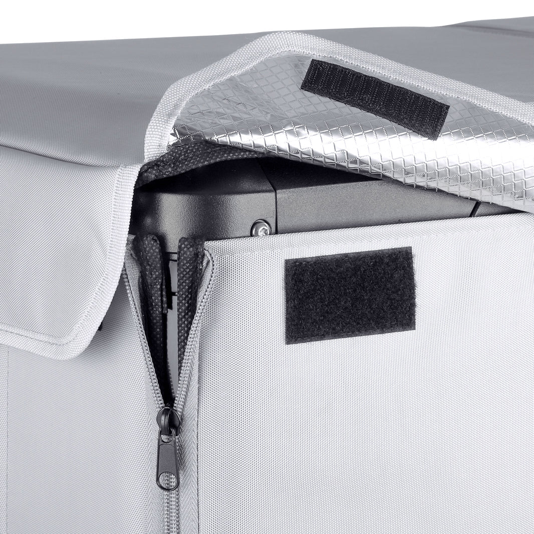 ICECO upgraded insulated protective cover on a VL60ProS portable fridge, gray