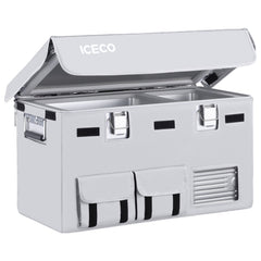 ICECO insulated protective cover on an APL35 portable fridge, gray