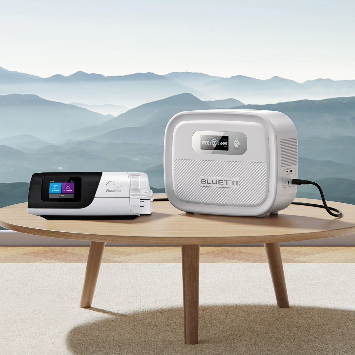 BLUETTI X60 CPAP power bank with cables front view