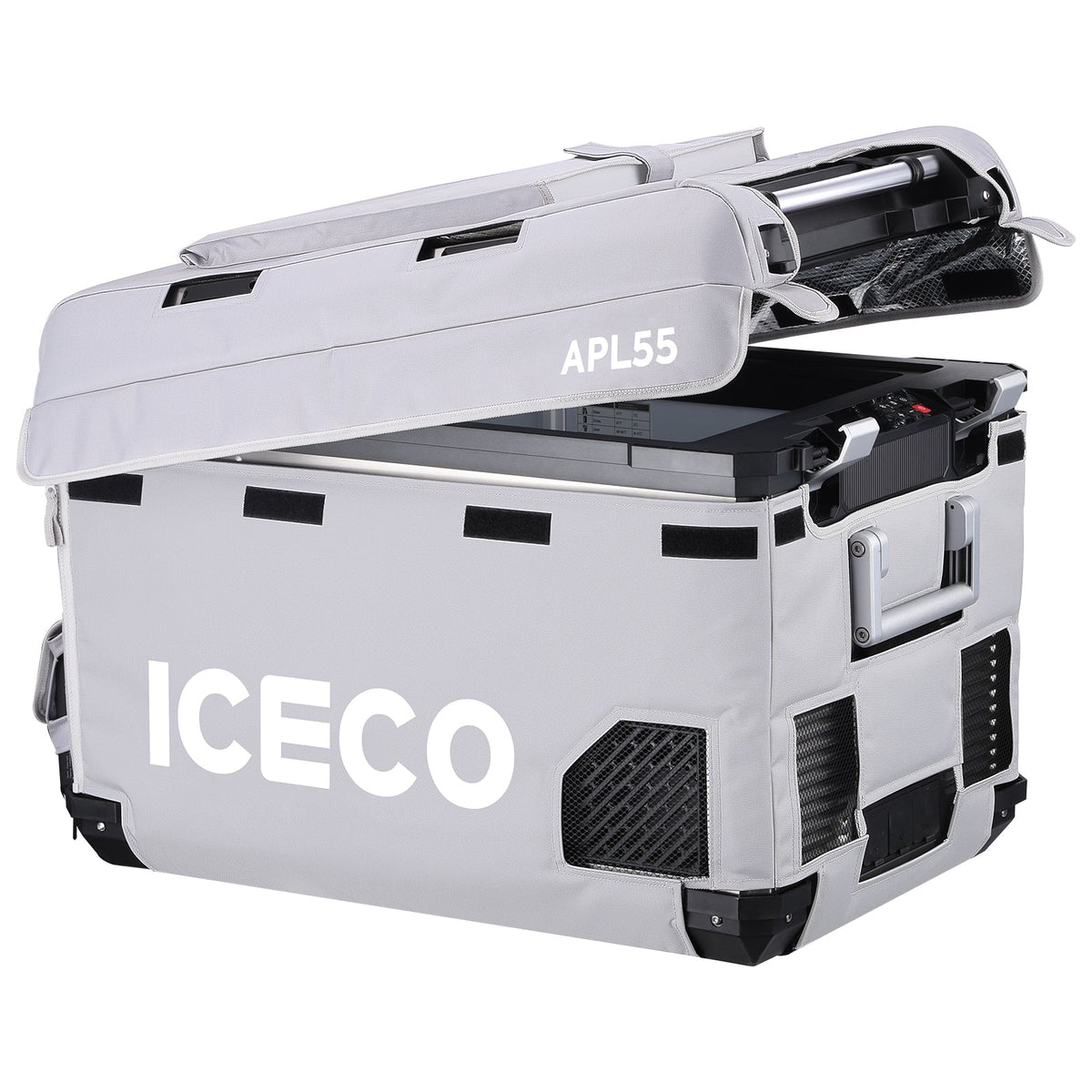 ICECO APL55 insulated protective cover on an APL55 portable fridge, gray