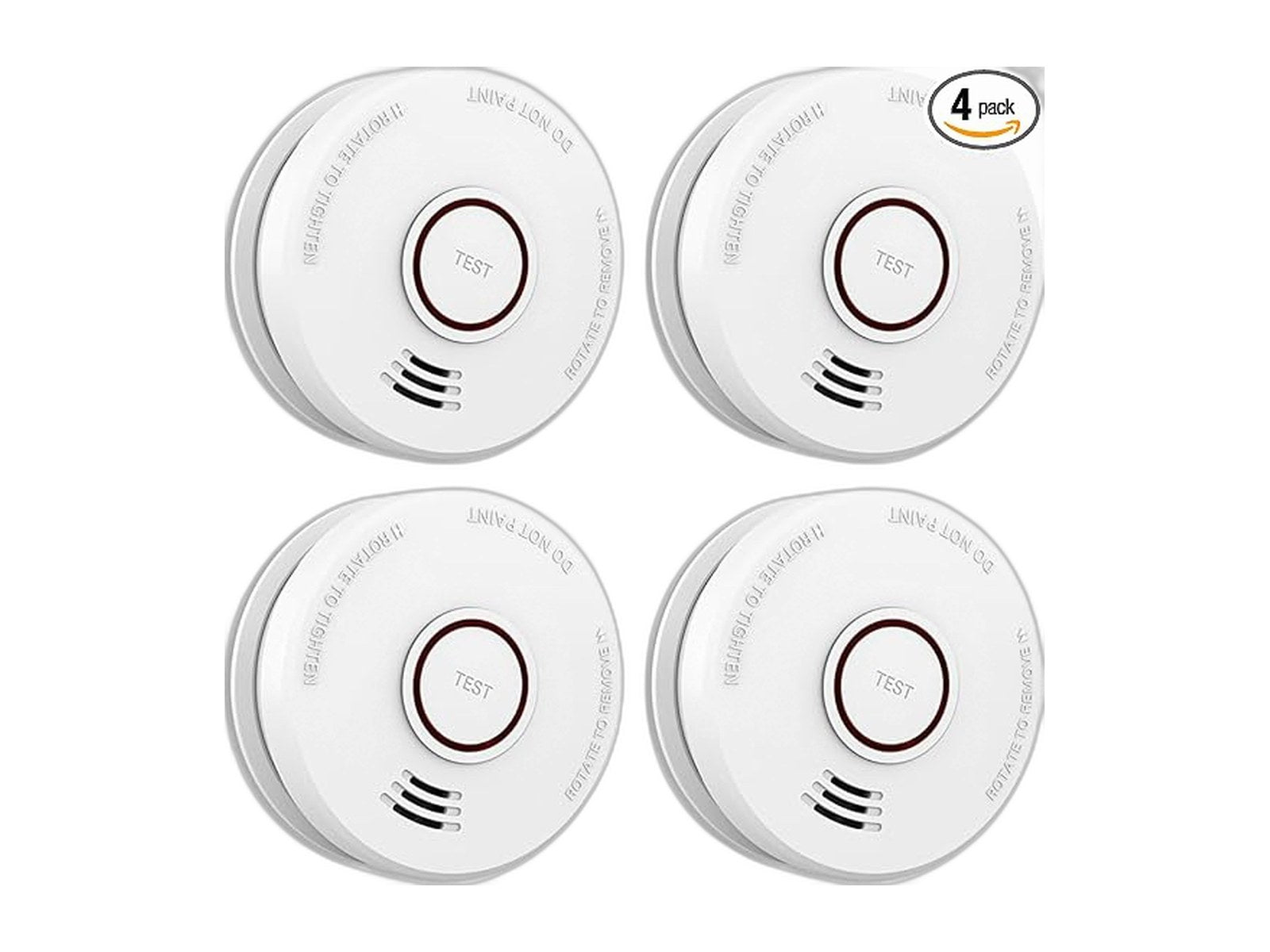 4 pack smoke detector fire alarms 9v battery on white background