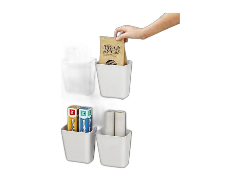 Self-adhesive cabinet door storage boxes