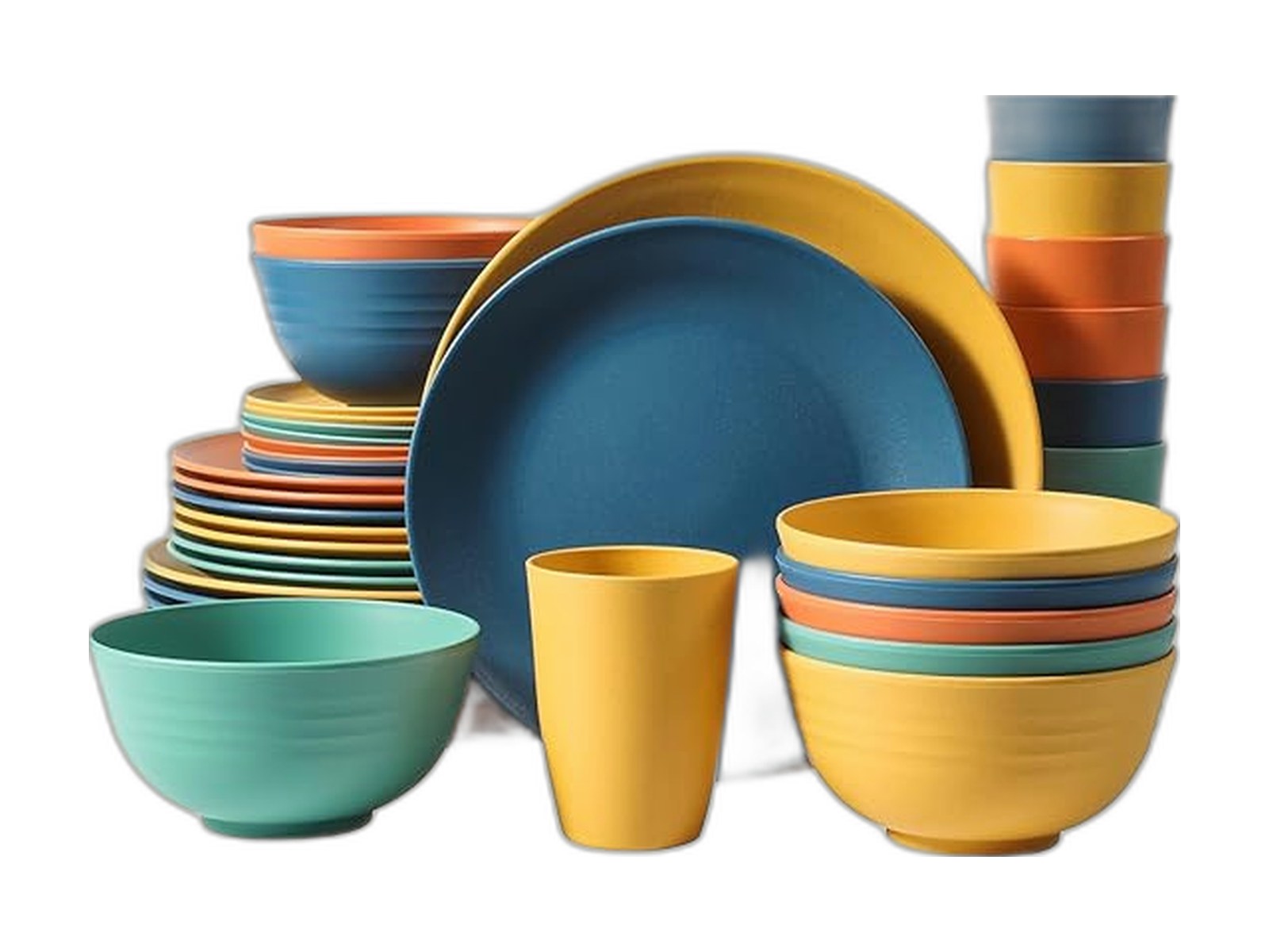 40 piece premium wheat straw dinnerware sets service on white background