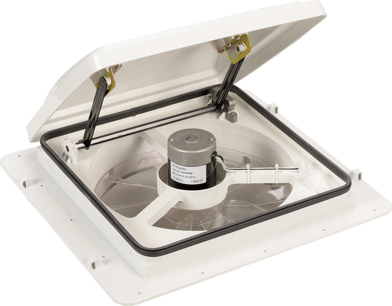MaxxAir MaxxFan 14" RV Roof Vent Fan, 4-Speed Exhaust, Manual Lift, White Lid
