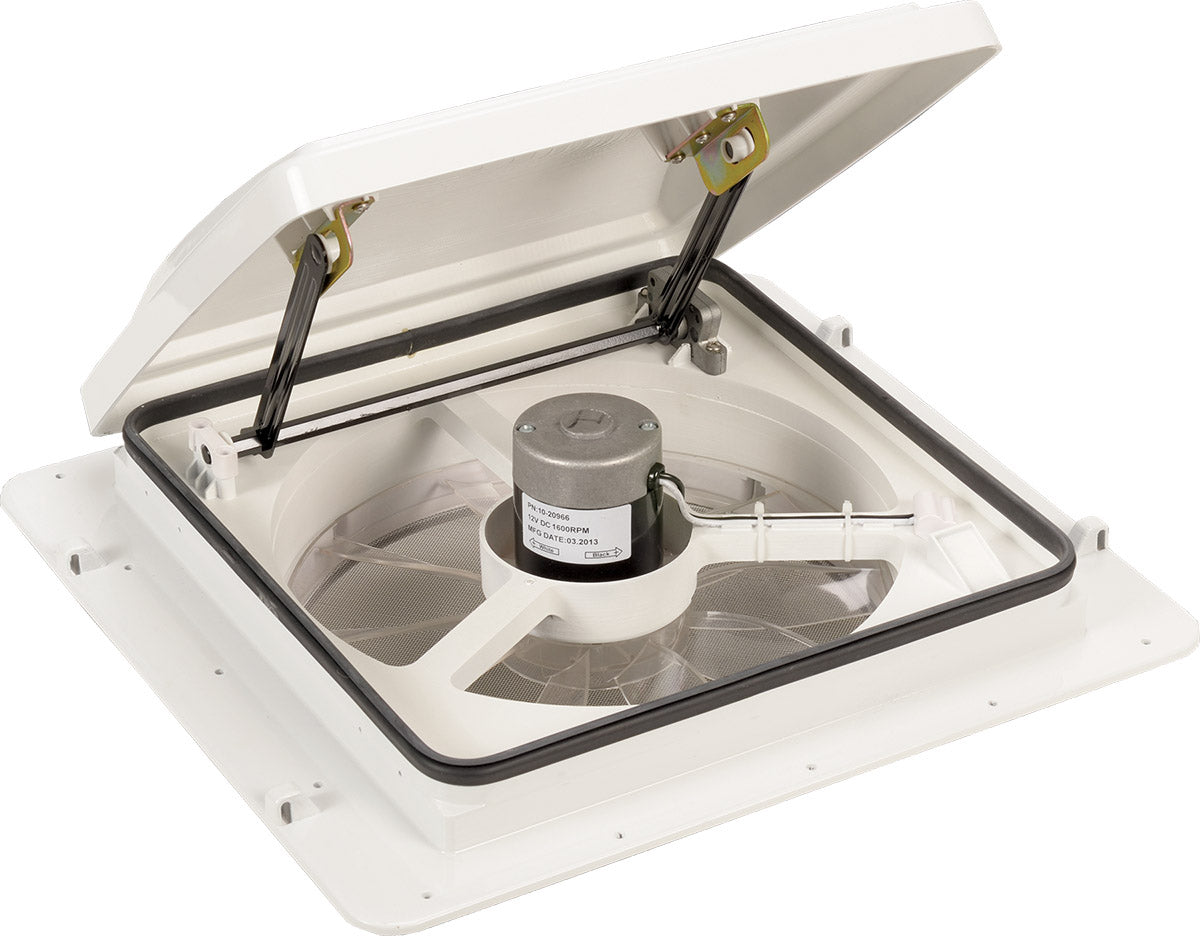 MaxxAir MaxxFan Plus 14" RV Roof Vent Fan, 10-Speed Intake/Exhaust, Manual Lift, White Lid