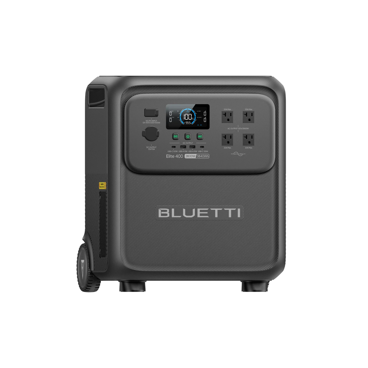 BLUETTI Elite 400 portable power station on wheels front view
