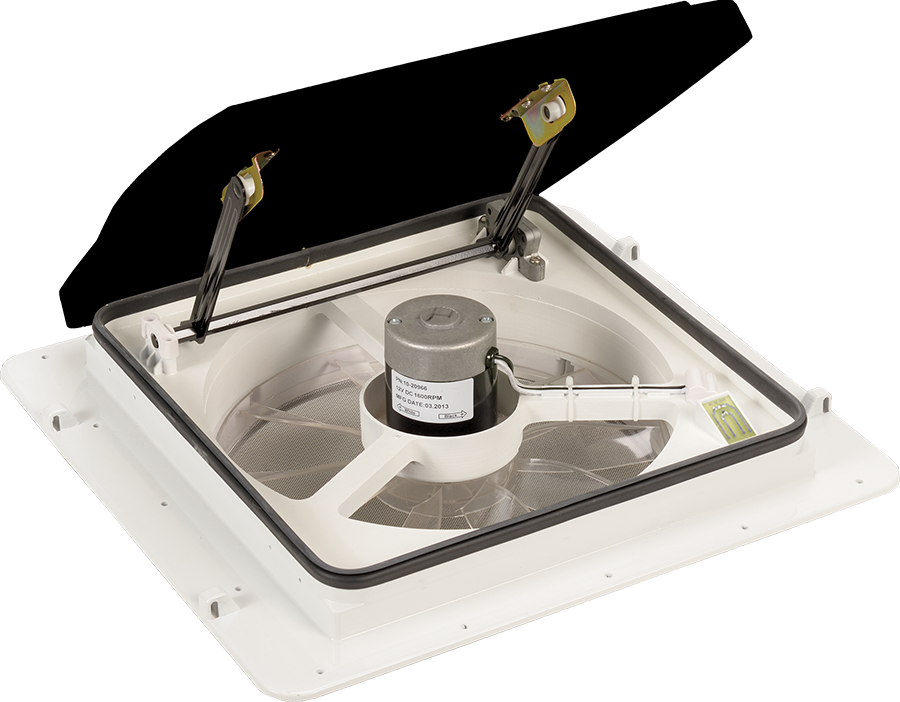MaxxAir MaxxFan Plus 14" RV Roof Vent Fan, 10-Speed Intake/Exhaust, Electric Lift with Remote, Smoke Lid
