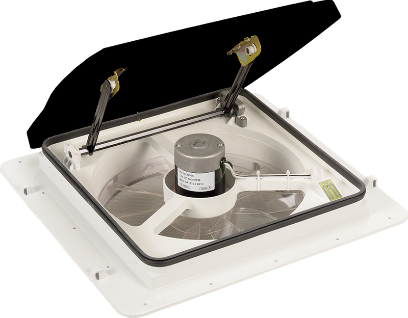 MaxxAir MaxxFan Plus 14" RV Roof Vent Fan, 10-Speed Intake/Exhaust, Electric Lift with Remote, Smoke Lid