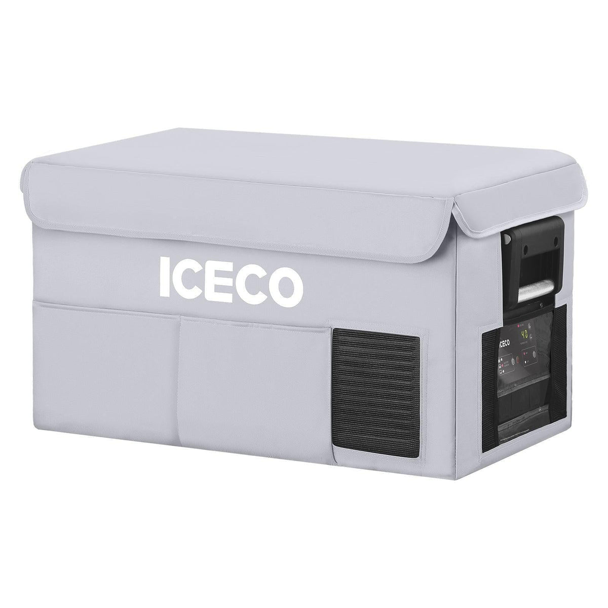 ICECO insulated protective cover on a VL35ProS portable fridge, gray