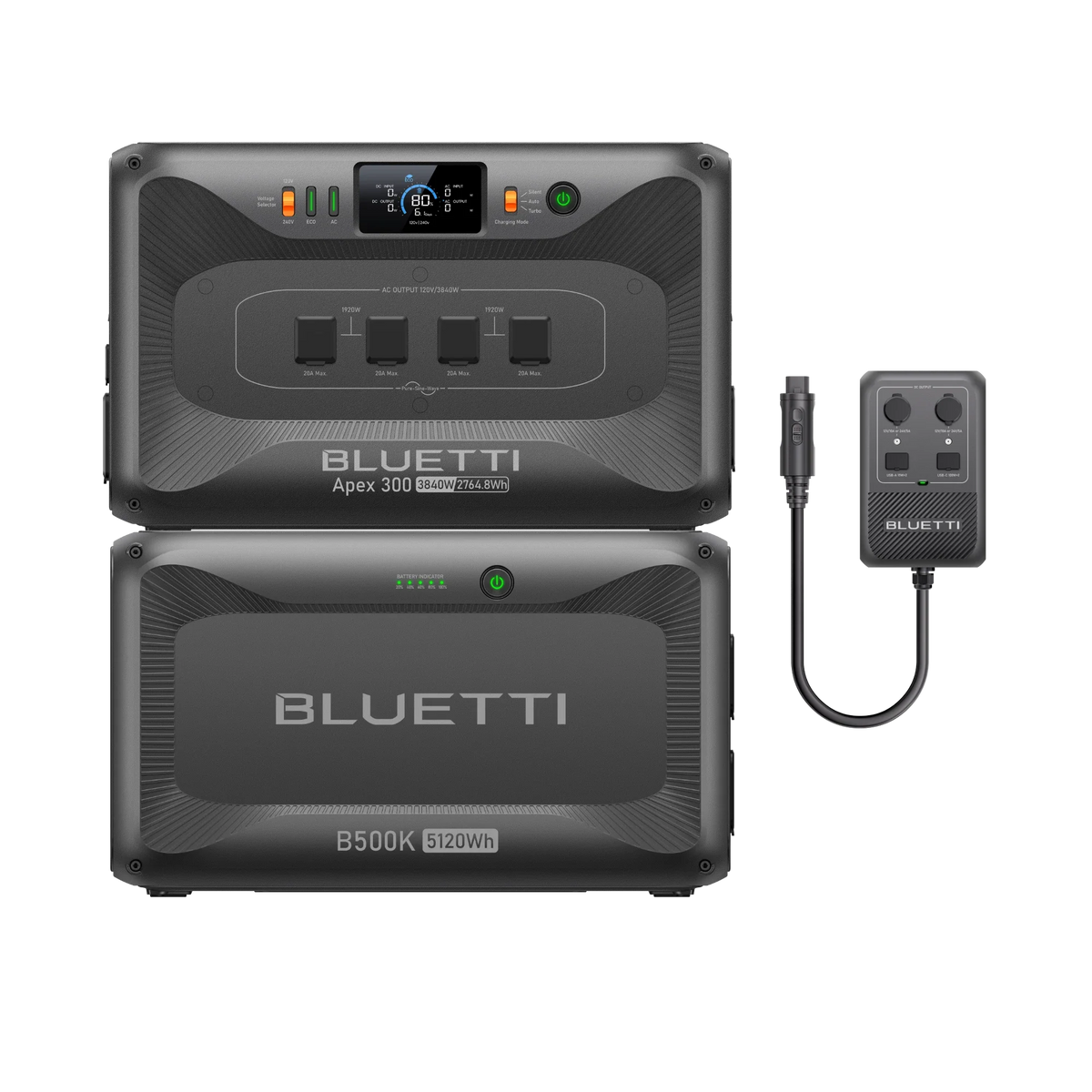 BLUETTI Apex 300 with B500K expansion battery and Hub D1