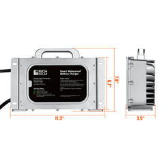 Rich Solar 48V (57.6V) Waterproof LiFePO4 Charger 20A / 25A, 100-240V AC, 8-in-1 Protection, Fan-Cooled