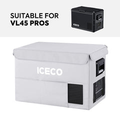 ICECO two-piece insulated protective cover on a VL45ProS portable fridge, gray
