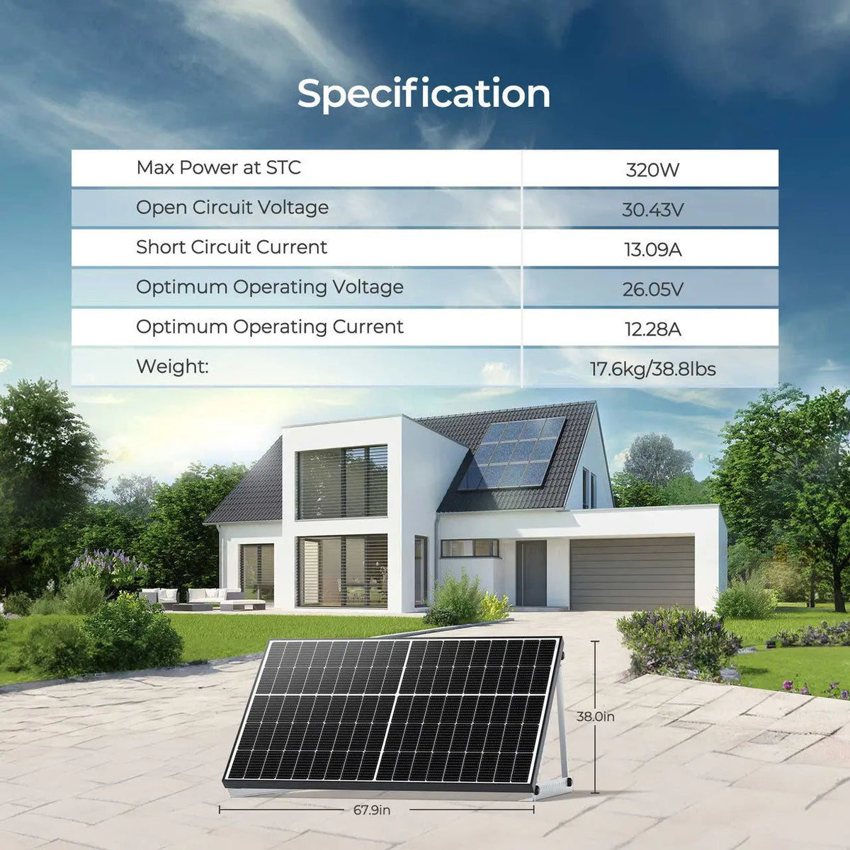 Renogy 320W bifacial monocrystalline solar panel