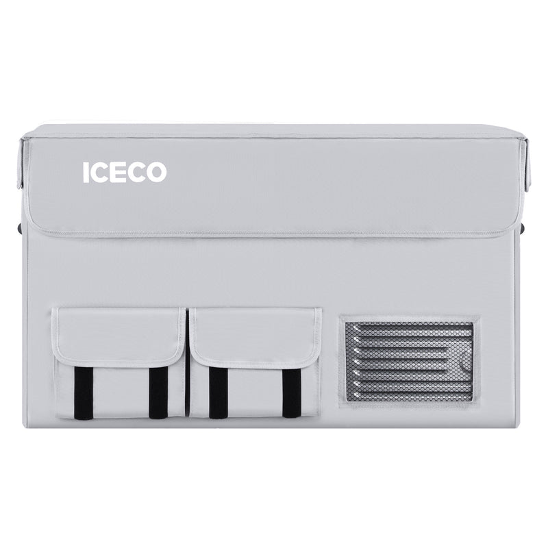 ICECO insulated protective cover on an APL35 portable fridge, gray