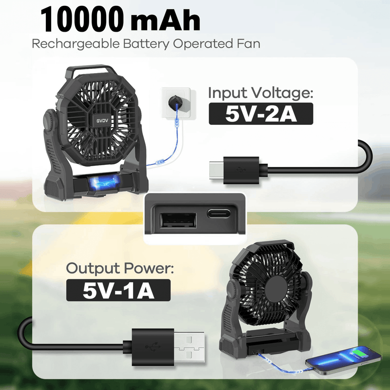 GVDV camping fan with LED lantern, view 6