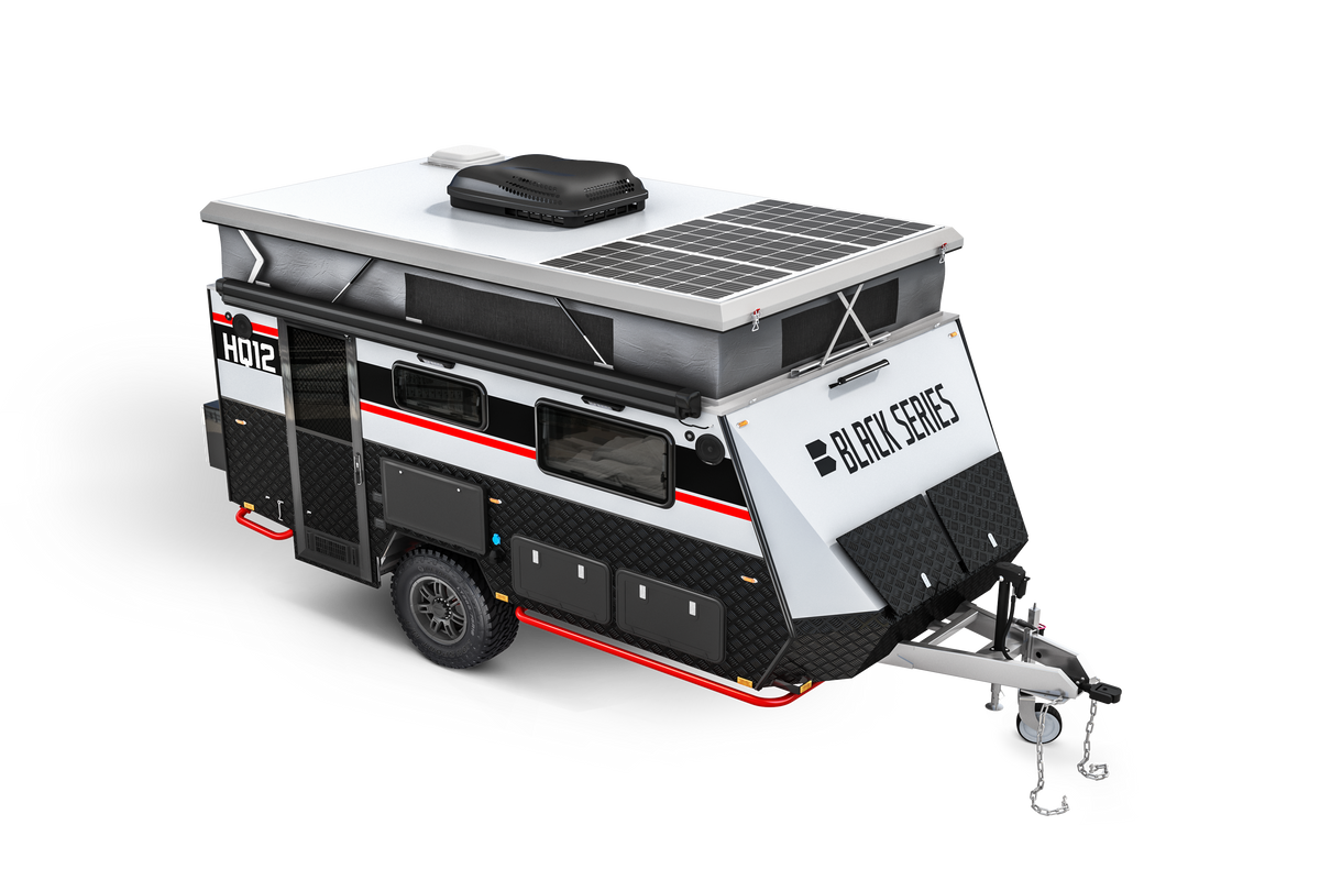 Pop Top Fiberglass Top – HQ12 shown with the pop-top raised (Black Series studio image)
