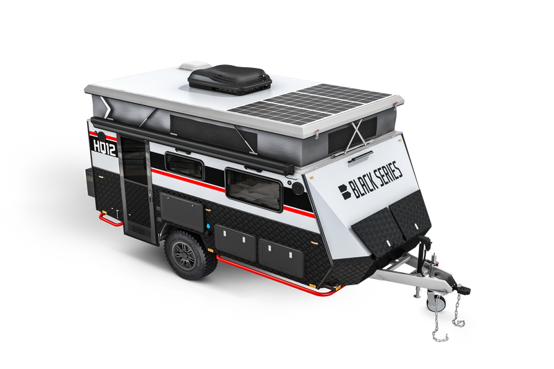 Pop Top Fiberglass Top – HQ12 shown with the pop-top raised (Black Series studio image)