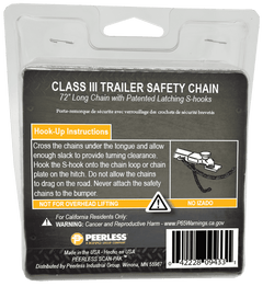 Peerless trailer safety chain 1/4 x 72 with latching S-hooks