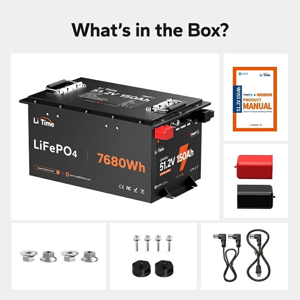LiTime 48V (51.2V) 150Ah Bluetooth LiFePO4 Battery