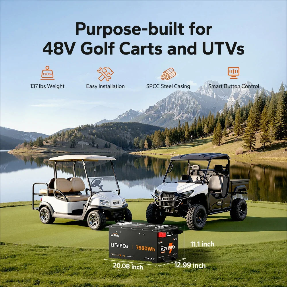 LiTime 48V (51.2V) 150Ah Bluetooth LiFePO4 Battery