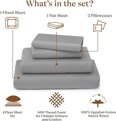 RV Short King Sheet Set 4-Piece 72x75 600TC Egyptian Cotton